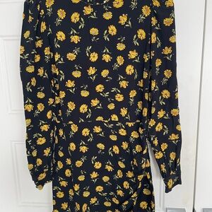 Sezane Black Long-Sleeve Dress with Yellow Floral Print